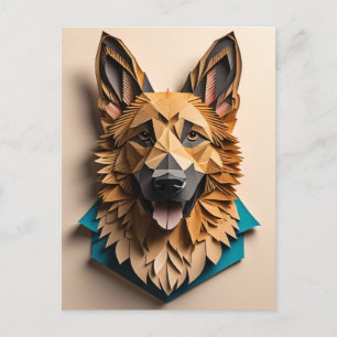 German Shepherd 3D Paper Art Design T - Shirt Postkarte