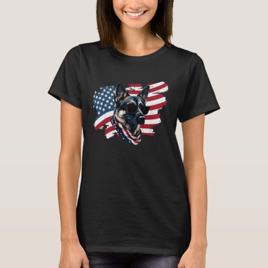 German Shepherd American Flag 4th Of July USA Cani T-Shirt (Vorderseite)