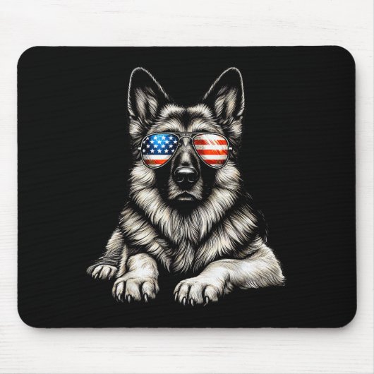 German Shepherd American Flag Sungles Patriotic Mousepad (Vorne)