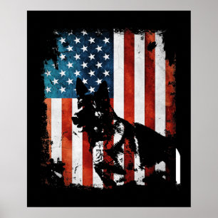 German Shepherd American Flag USA Patriotic Dog Poster