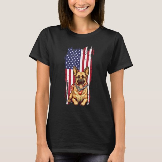 German Shepherd American USA Flag 4th of July Dog T-Shirt (Vorderseite)