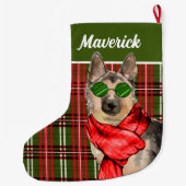 German Shepherd and Plaid with Dog's Name Großer Weihnachtsstrumpf (Rückseite)