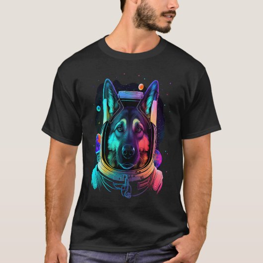 German Shepherd Astronaut in Space Cool Dog Fun C T-Shirt (Vorderseite)