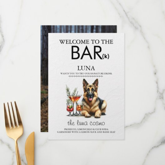 German Shepherd Bar Menükarte (Vorderseite/Rückseite Beispiel)