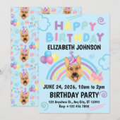 German Shepherd Birthday Invitation in Blue Einladung (Vorne/Hinten)