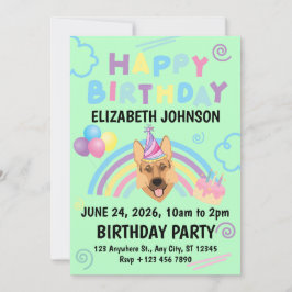 German Shepherd Birthday Invitation in Green Einladung