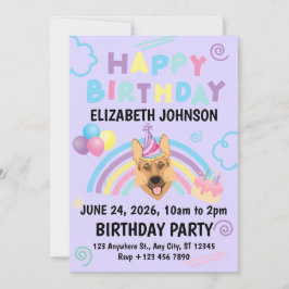 German Shepherd Birthday Invitation in Purple Einladung