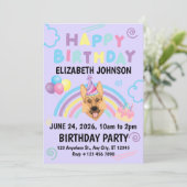 German Shepherd Birthday Invitation in Purple Einladung (Stehend Vorderseite)
