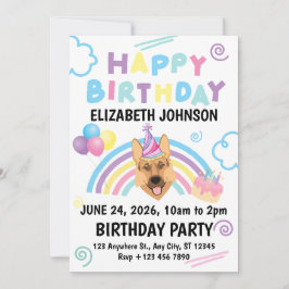 German Shepherd Birthday Invitation in White Einladung