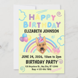 German Shepherd Birthday Invitation in Yellow Einladung