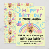 German Shepherd Birthday Invitation in Yellow Einladung (Vorne/Hinten)
