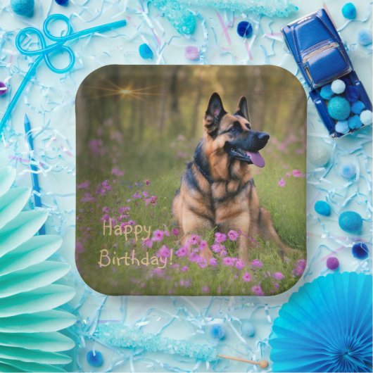 German Shepherd Birthday Pappteller (Party)