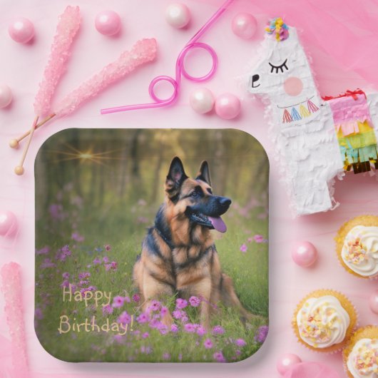 German Shepherd Birthday Pappteller (Party)