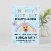 German Shepherd Birthday Party Invitation Blue Einladung (Stehend Vorderseite)
