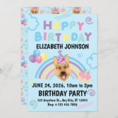 German Shepherd Birthday Party Invitation Blue Einladung (Vorne/Hinten)