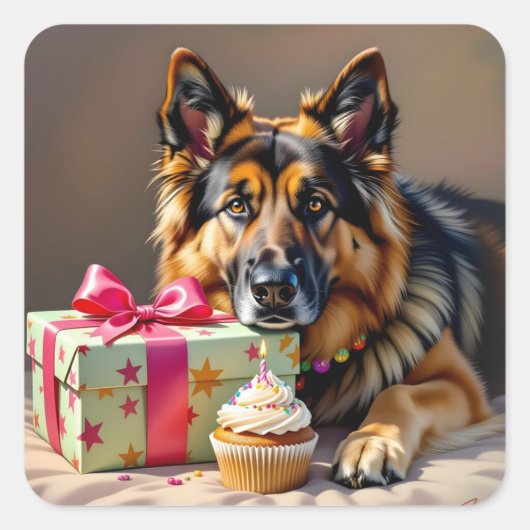 German Shepherd Birthday Quadratischer Aufkleber (Vorderseite)