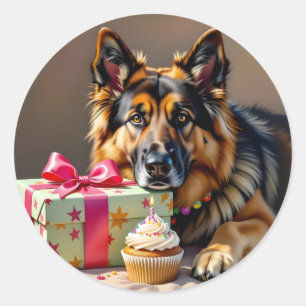 German Shepherd Birthday Runder Aufkleber