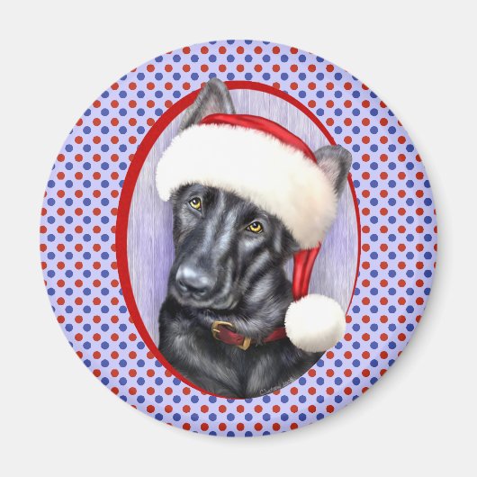 German Shepherd BLK Christmas Santa Pup Magnet (Vorne)