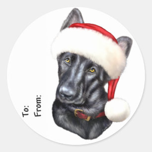 German Shepherd BLK Christmas Weihnachtsweih Weihn Runder Aufkleber