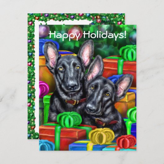 German Shepherd BLK Open Geschenke Weihnachten Einladung (Vorne/Hinten)