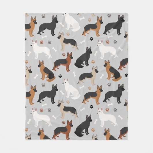 German Shepherd Bones and Paws Fleecedecke (Vorderseite)