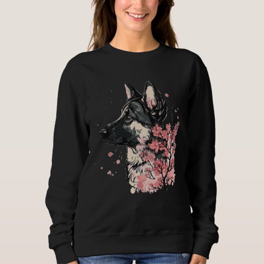 German Shepherd Cherry Blossom Dog Breed Japanese  Sweatshirt (Vorderseite)