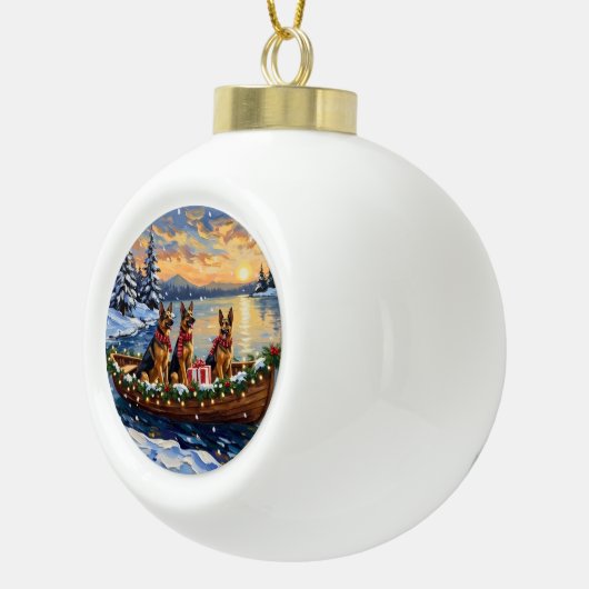 German Shepherd Christmas Boat Holiday Keramik Kugel-Ornament (Rechts)