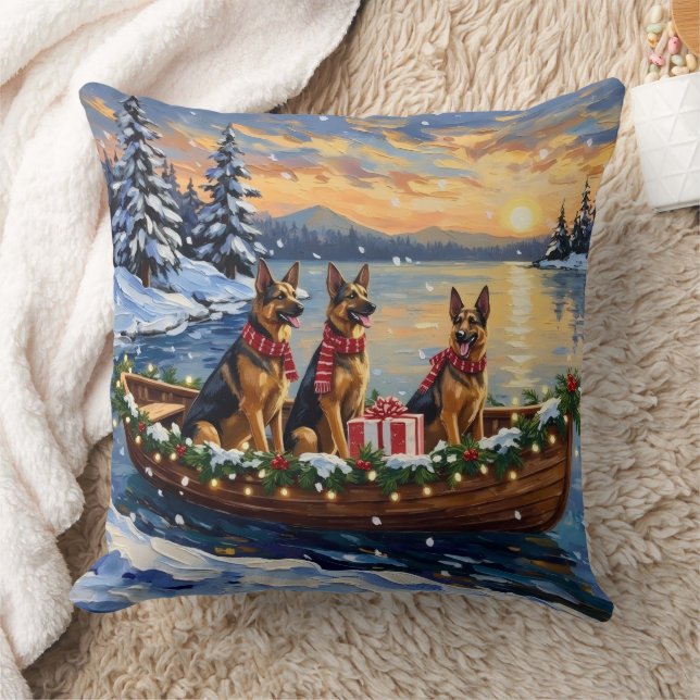 German Shepherd Christmas Boat Holiday Kissen (Decke)