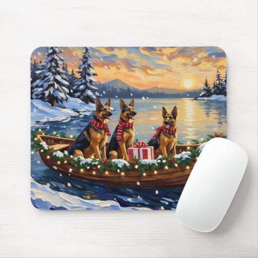 German Shepherd Christmas Boat Holiday Mousepad (Mit Mouse)