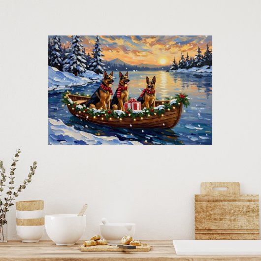 German Shepherd Christmas Boat Holiday Poster (Küche)