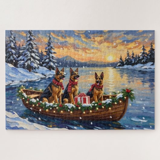 German Shepherd Christmas Boat Holiday Puzzle (Horizontal)