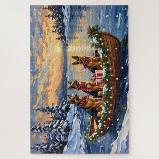 German Shepherd Christmas Boat Holiday Puzzle (Vertikal)