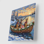 German Shepherd Christmas Boat Holiday Quadratische Wanduhr (Winkel)