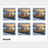 German Shepherd Christmas Boat Holiday Quadratischer Aufkleber (Blatt)