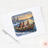 German Shepherd Christmas Boat Holiday Quadratischer Aufkleber (Umschlag)