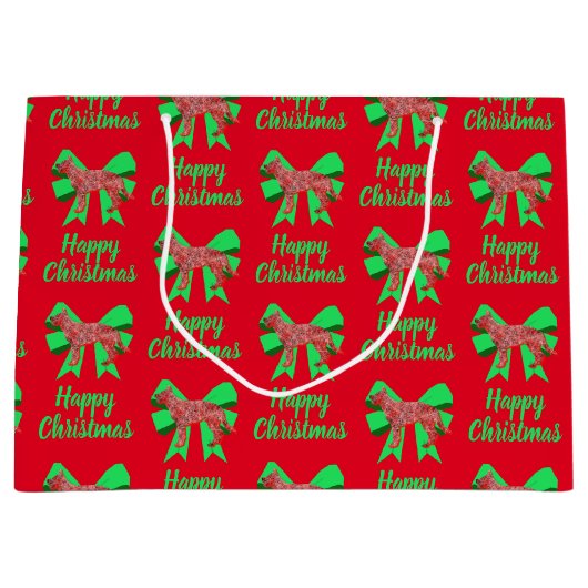 German Shepherd Christmas Dog & Green Bow Große Geschenktüte (Vorderseite)