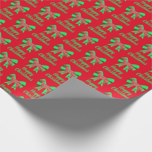 German Shepherd Christmas Dog & Green Bow Red Geschenkpapier (Ecke)