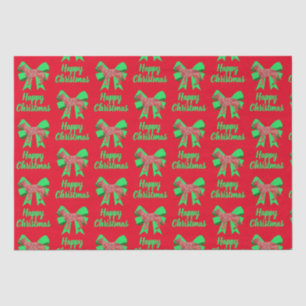 German Shepherd Christmas Dog & Green Bow Red Seidenpapier