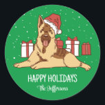 German Shepherd Christmas Dog Snowy Winter Holiday Runder Aufkleber<br><div class="desc">Niedliche Gastgeschenke für Kinder,  Jungen oder Mädchen,  die Tiere Liebe. Ideal für Weihnachtsgeschenk,  Kindergeburtstag Party,  Gastgeschenke und Dankeschön Label. Sie können den Text für jeden Anlass anpassen.</div>
