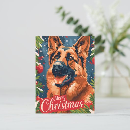 German Shepherd Christmas Feiertagspostkarte (Stehend Vorderseite)