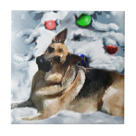 German Shepherd Christmas Fliese (Vorderseite)