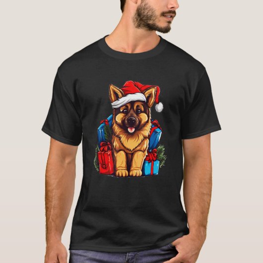 German Shepherd Christmas Fun Festive Holiday Dog  T-Shirt (Vorderseite)