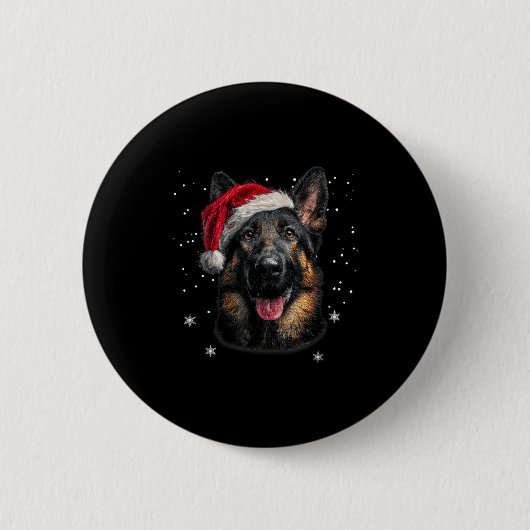 German Shepherd Christmas Funny Santa Hat Dog Xmas Button (Vorderseite)