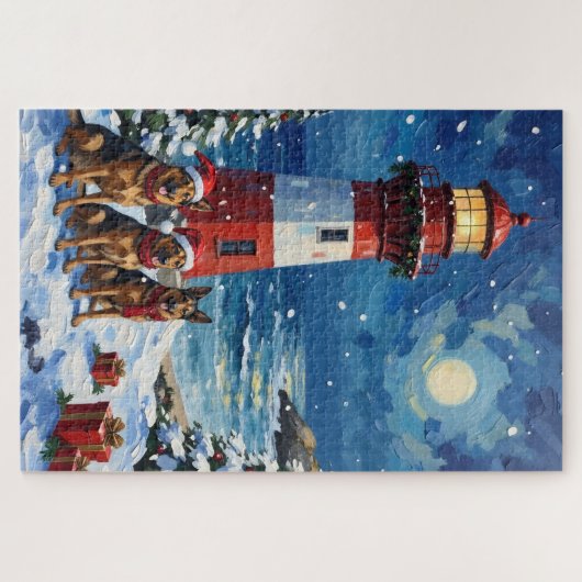 German Shepherd Christmas Lighthouse Holiday Puzzle (Horizontal)
