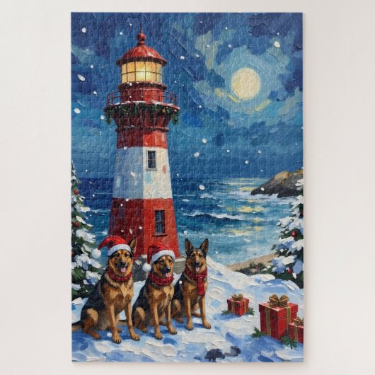 German Shepherd Christmas Lighthouse Holiday Puzzle (Vertikal)