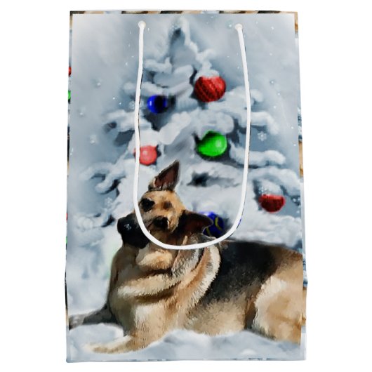 German Shepherd Christmas Mittlere Geschenktüte (Rückseite)