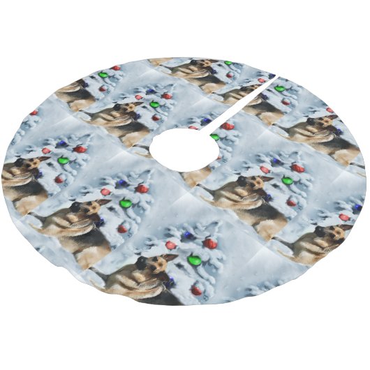 German Shepherd Christmas Polyester Weihnachtsbaumdecke (Schrägansicht)