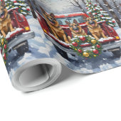 German Shepherd Christmas Red Truck Holiday Geschenkpapier (Rolleneckpunkt)