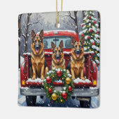 German Shepherd Christmas Red Truck Holiday Keramikornament (Links)