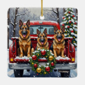 German Shepherd Christmas Red Truck Holiday Keramikornament (Rückseite)